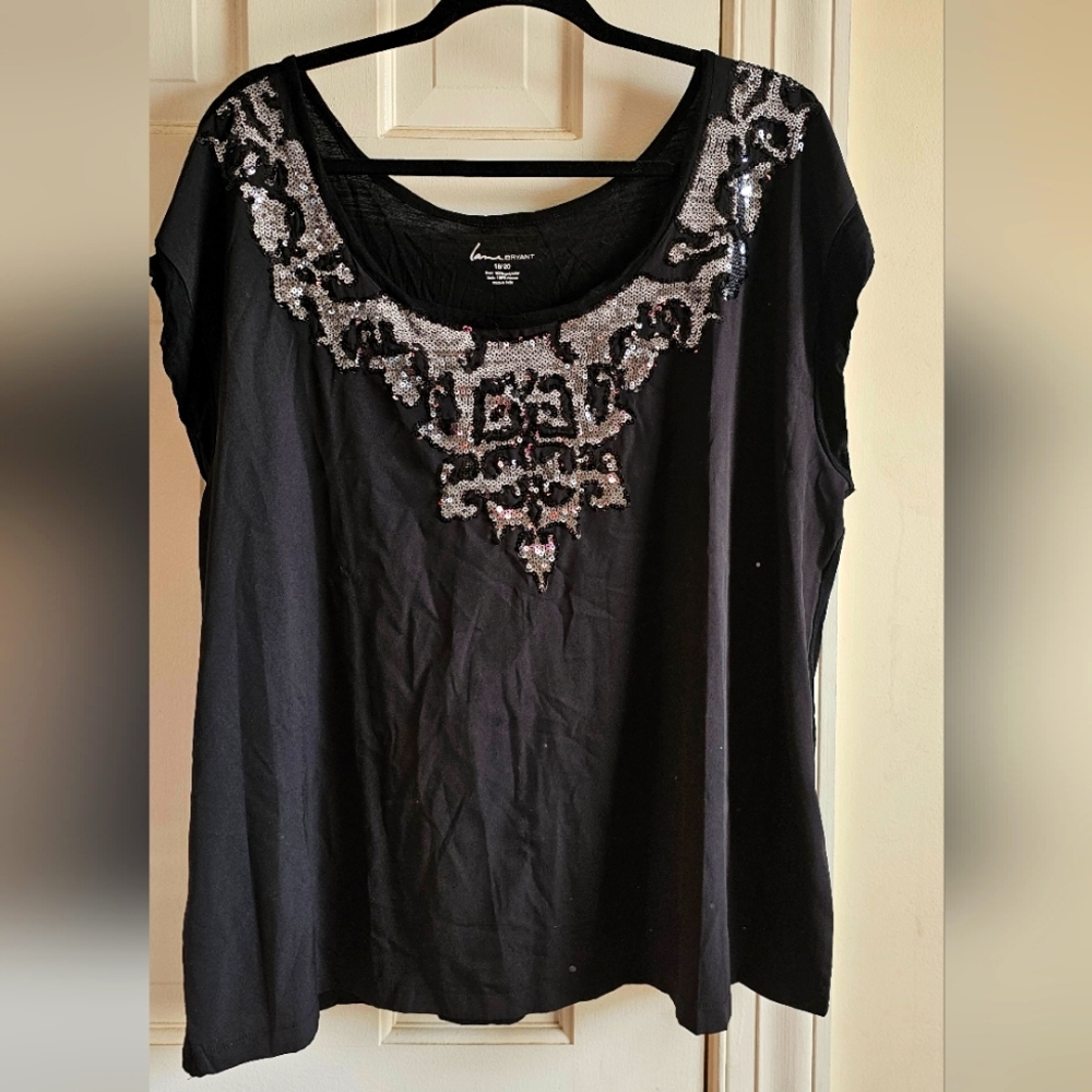 Lane Bryant Black Silver Sequin Top Size 18 20